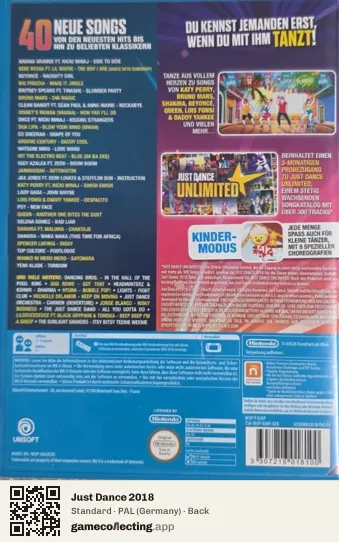 Just Dance 2018 Nintendo Wii U, Germany box back