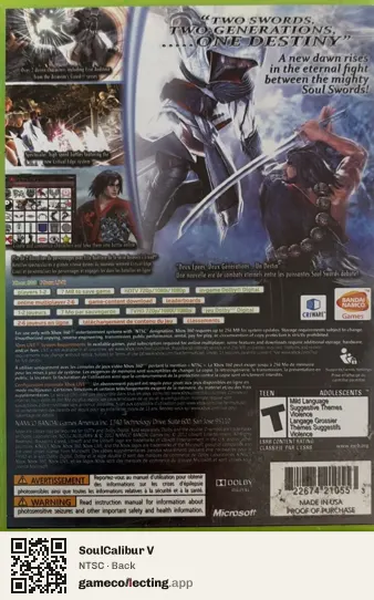SoulCalibur V Xbox 360, NTSC box back
