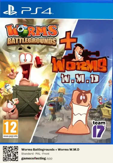 Worms Battlegrounds + Worms W.M.D PlayStation 4, PAL box front