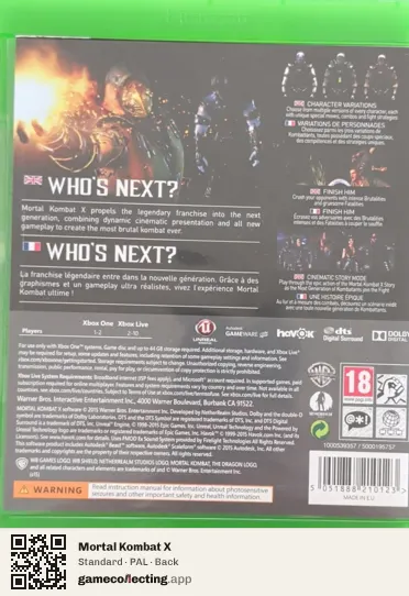 Mortal Kombat X Xbox One, PAL box back