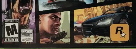 Grand Theft Auto V, the ESRB box on its front