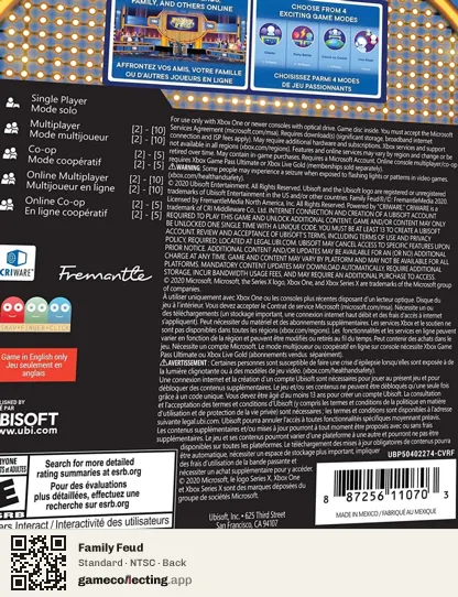 Family Feud Xbox One, NTSC box back