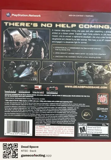Dead Space PlayStation 3, NTSC box back