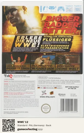 WWE '12 Nintendo Wii, Germany box back