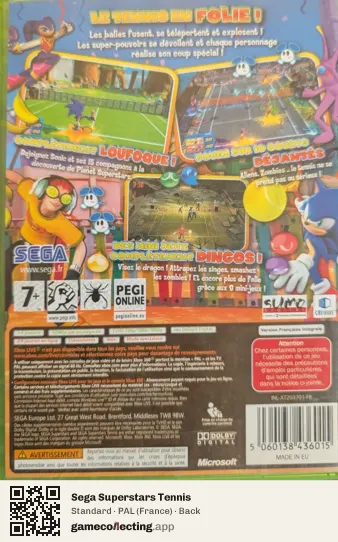 Sega Superstars Tennis Xbox 360, France box back