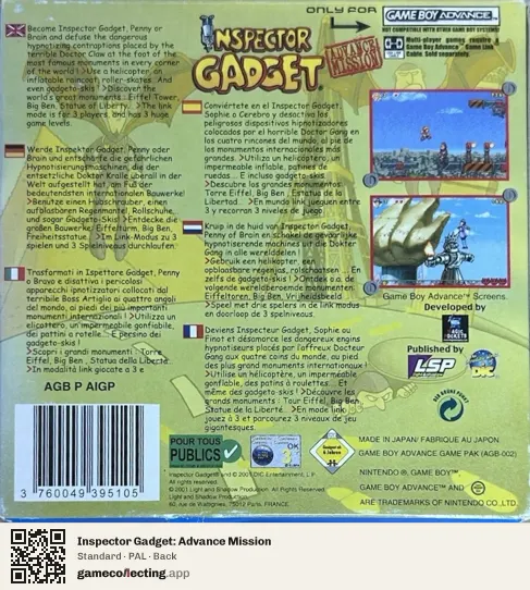 Inspector Gadget: Advance Mission Game Boy Advance, PAL box back