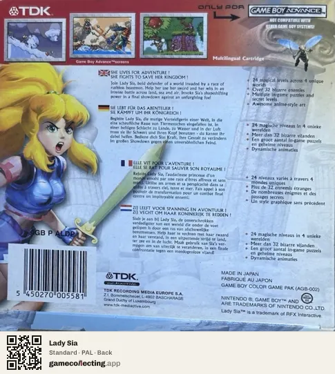 Lady Sia Game Boy Advance, PAL box back
