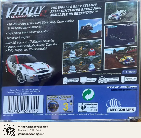 V-Rally 2: Expert Edition Sega Dreamcast, PAL box back