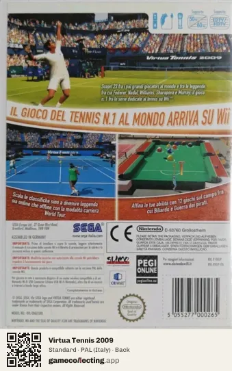Virtua Tennis 2009 Nintendo Wii, Italy box back