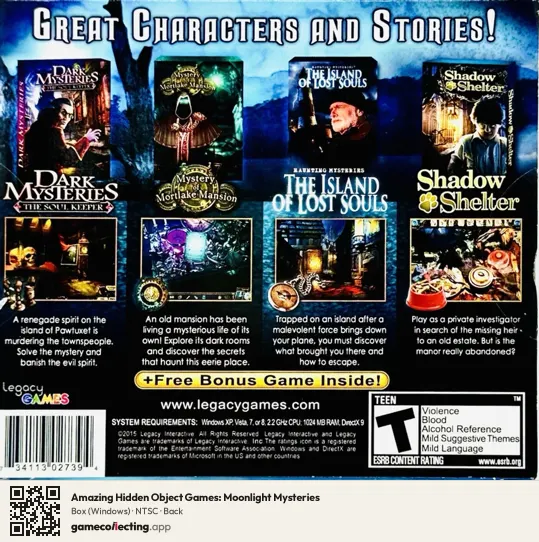Amazing Hidden Object Games: Moonlight Mysteries Computer, NTSC box back