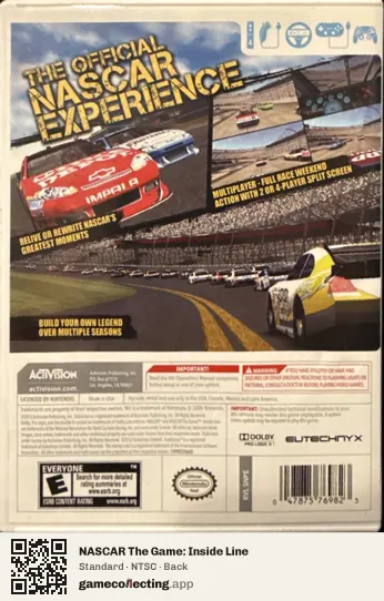 NASCAR The Game: Inside Line Nintendo Wii, NTSC box back