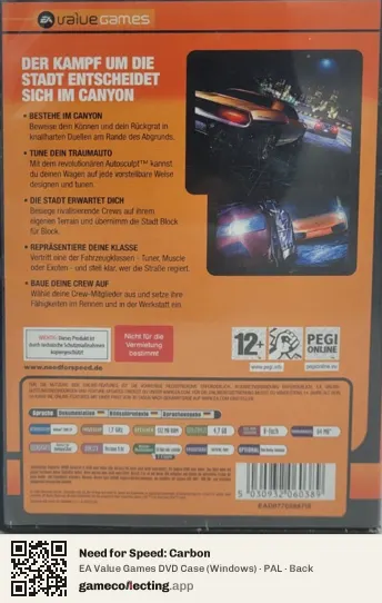 Need for Speed: Carbon Computer, PAL box back