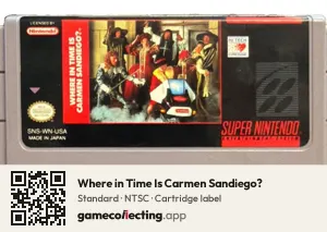 Where in Time Is Carmen Sandiego? Super Nintendo Entertainment System, NTSC cartridge label