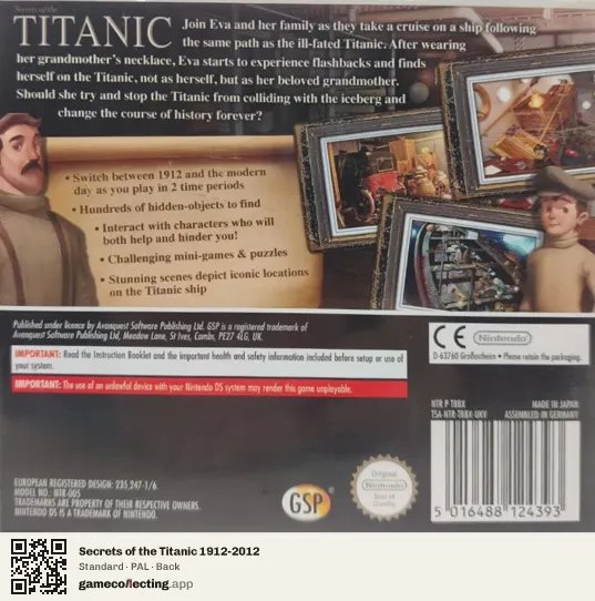Secrets of the Titanic 1912-2012 Nintendo DS, PAL box back