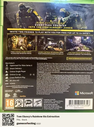 Tom Clancy's Rainbow Six Extraction Xbox Series X, PAL box back