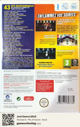 Just Dance 2016 Nintendo Wii, France box back