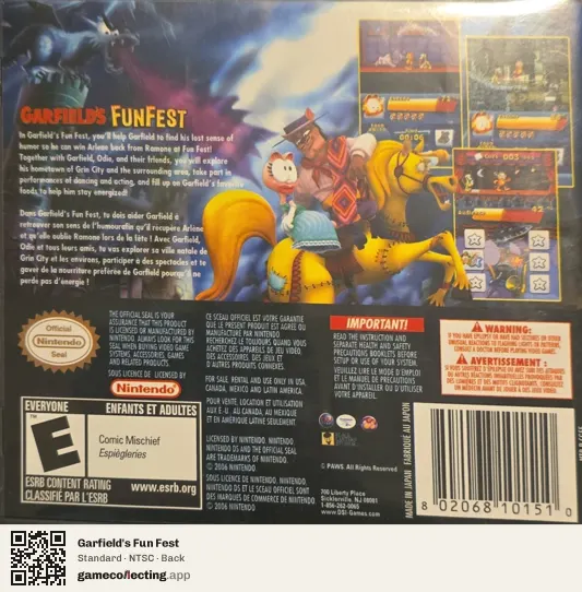 Garfield's Fun Fest Nintendo DS, NTSC box back