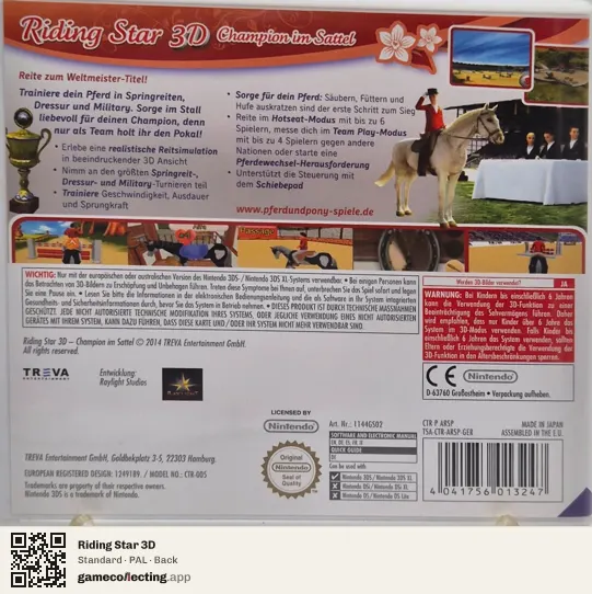 Riding Star 3D Nintendo 3DS, PAL box back