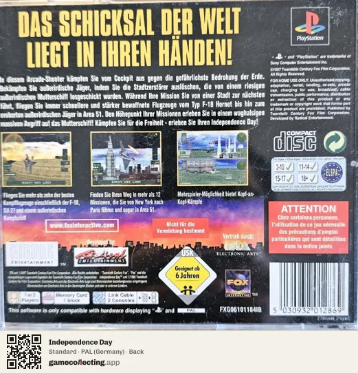 Independence Day PlayStation, Germany box back