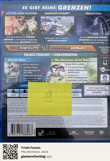 Trials Fusion PlayStation 4, Germany box back