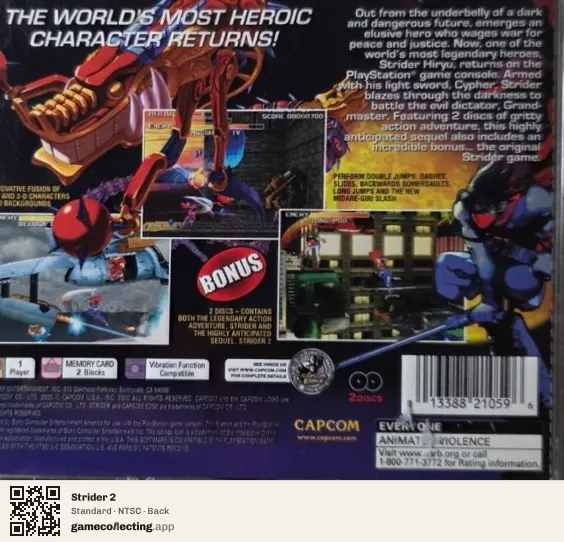 Strider 2 PlayStation, NTSC box back