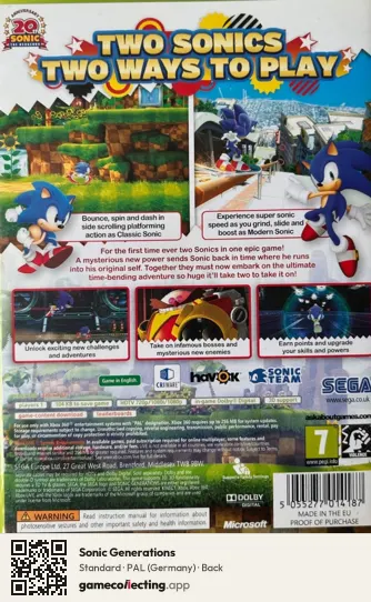 Sonic Generations Xbox 360, Germany box back