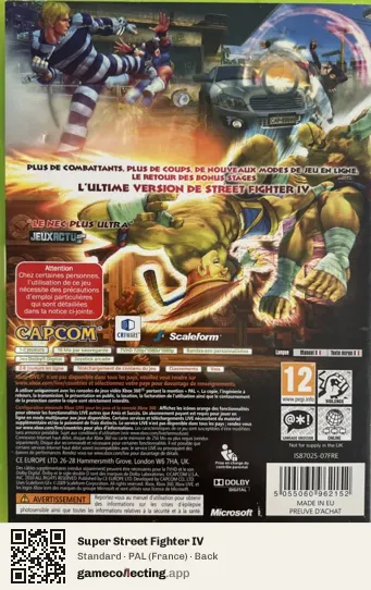 Super Street Fighter IV Xbox 360, France box back