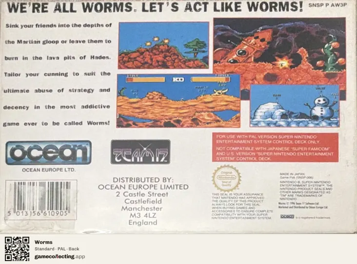 Worms Super Nintendo Entertainment System, PAL box back