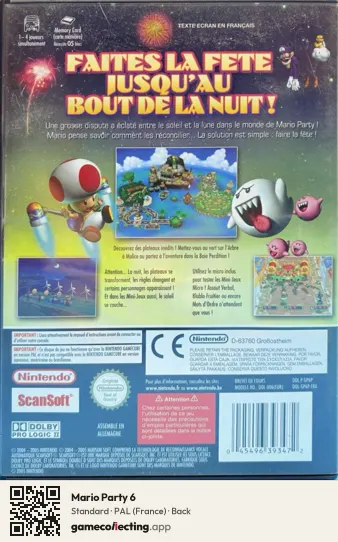 Mario Party 6 Nintendo GameCube, France box back