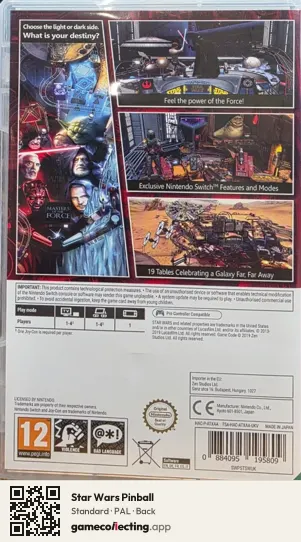 Star Wars Pinball Nintendo Switch, PAL box back