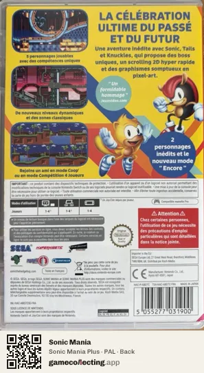 Sonic Mania Nintendo Switch, PAL box back