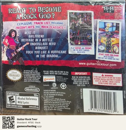 Guitar Rock Tour Nintendo DS, NTSC box back