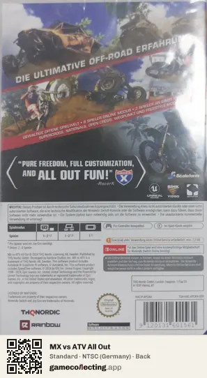 MX vs ATV All Out Nintendo Switch, Germany box back