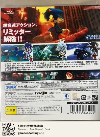Sonic the Hedgehog PlayStation 3, Japan box back
