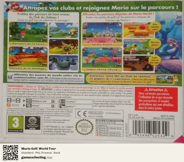 Mario Golf: World Tour Nintendo 3DS, France box back