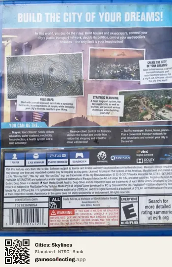 Cities: Skylines PlayStation 4, NTSC box back