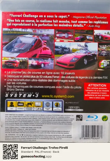 Ferrari Challenge: Trofeo Pirelli PlayStation 3, France box back