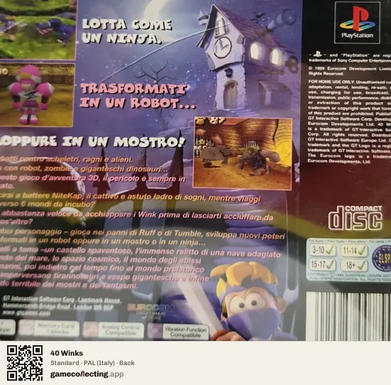 40 Winks PlayStation, Italy box back