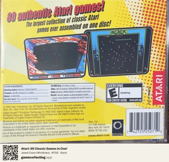 Atari: 80 Classic Games in One! Computer, NTSC box back