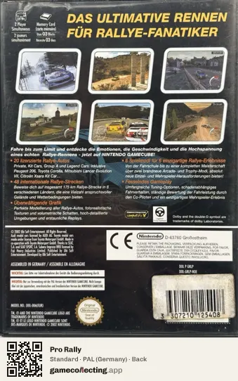 Pro Rally Nintendo GameCube, Germany box back