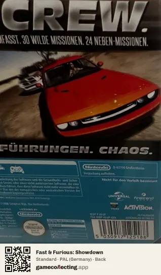 Fast & Furious: Showdown Nintendo Wii U, Germany box back