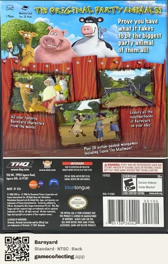 Barnyard Nintendo GameCube, NTSC box back