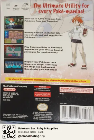 Pokémon Box: Ruby & Sapphire Nintendo GameCube, NTSC box back