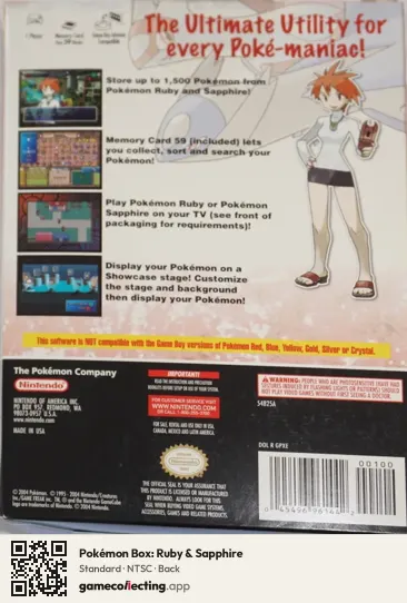 Pokémon Box: Ruby & Sapphire Nintendo GameCube, NTSC box back