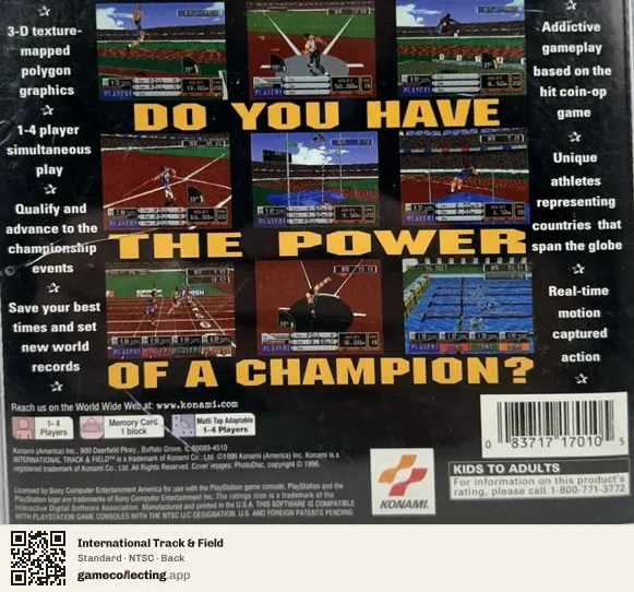 International Track & Field PlayStation, NTSC box back