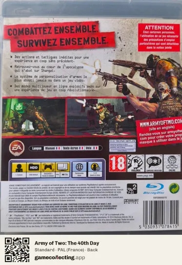 Army of Two: The 40th Day PlayStation 3, France box back