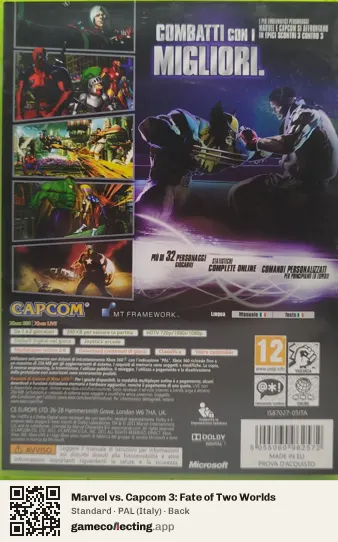 Marvel vs. Capcom 3: Fate of Two Worlds Xbox 360, Italy box back
