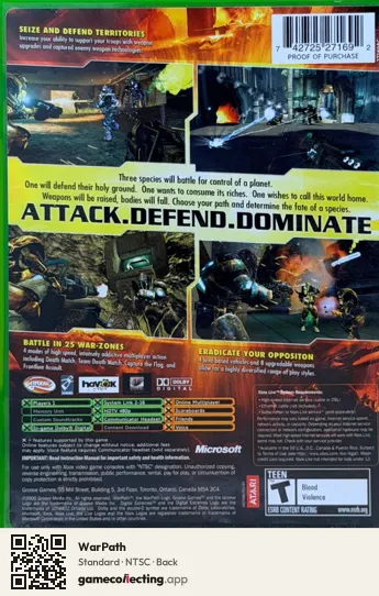 WarPath Xbox, NTSC box back