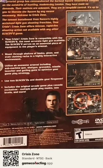 Crisis Zone PlayStation 2, NTSC box back