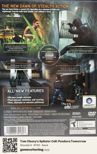 Tom Clancy's Splinter Cell: Pandora Tomorrow PlayStation 2, NTSC box back
